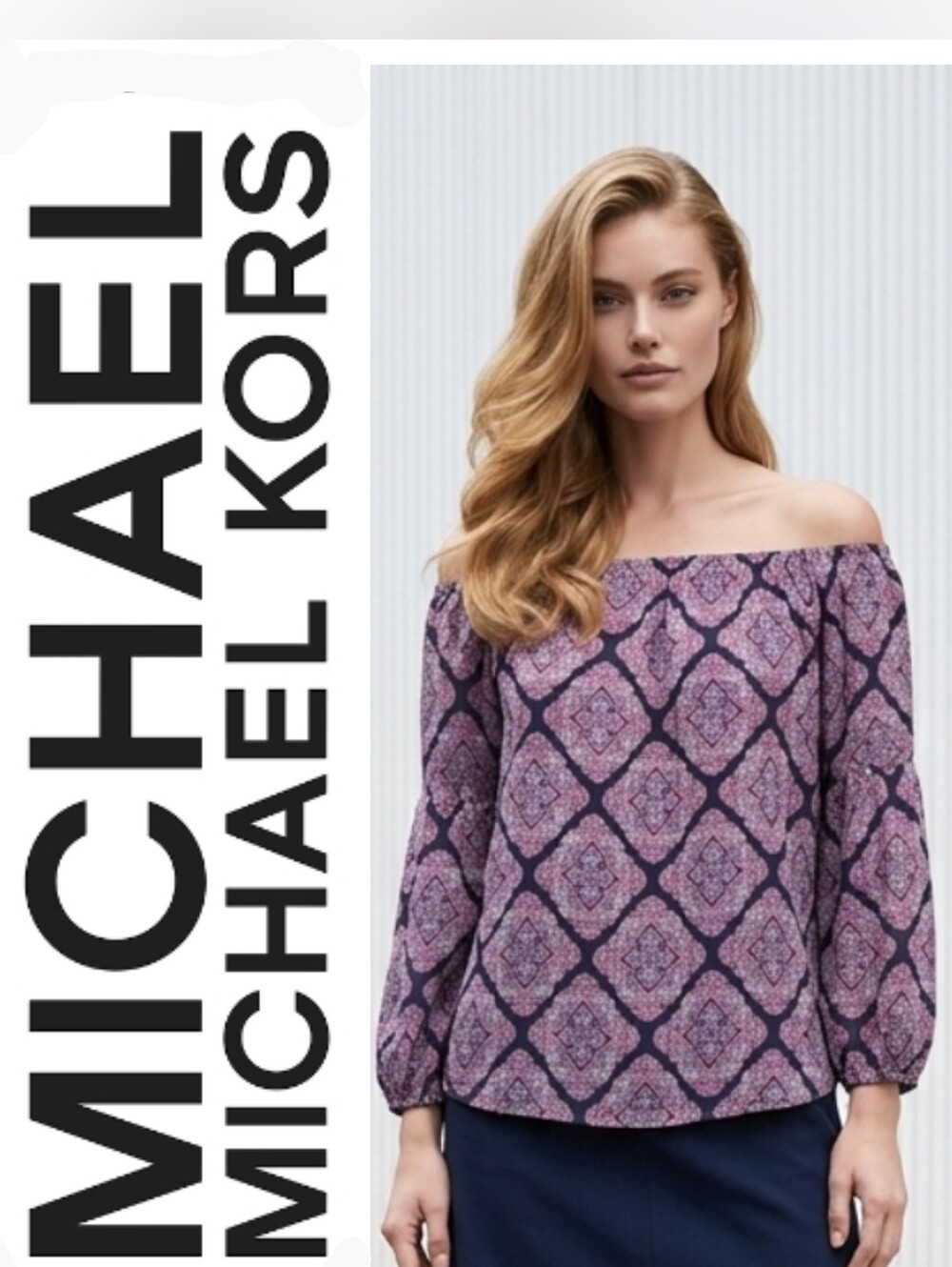 Michael Kors Purple Printed Off-Shoulder Blouse